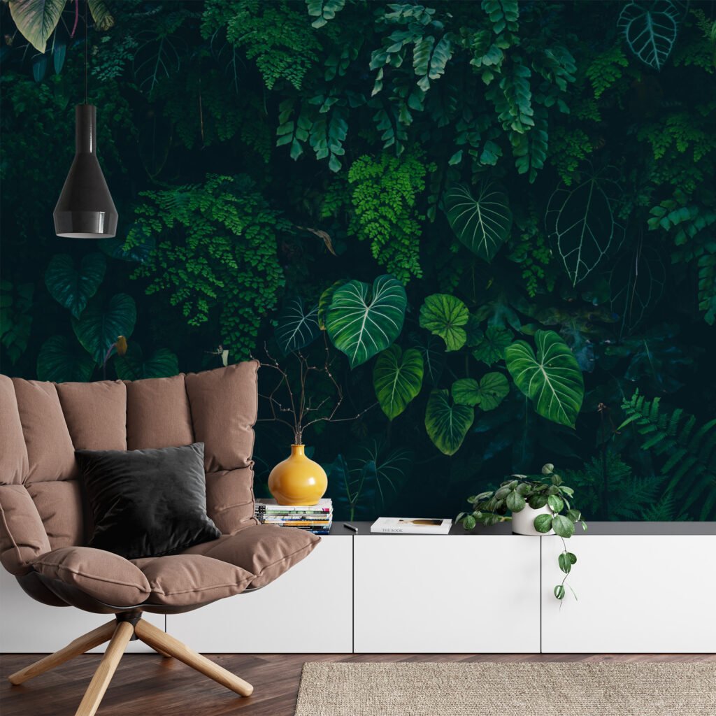 Tropikal Orman Arka Planına Karşı Koyu Yeşil Monstera Yaprakları, Doğa Temalı Duvar Posteri, 3D Duvar Kağıdı Yaprak Desenli Duvar Kağıtları 6