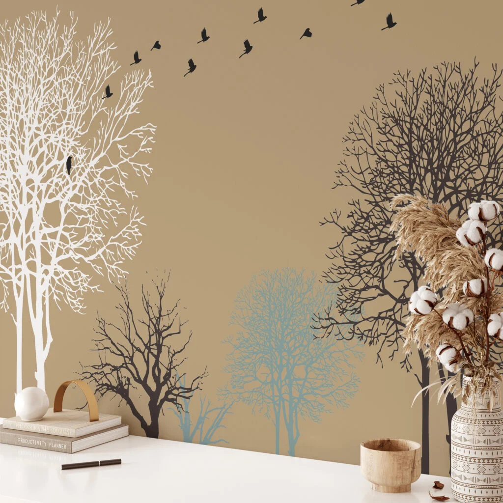 Minimalist Ağaç ve Kuş Desenli Duvar Kağıdı, Modern Duvar Dekoru için Özel Ölçü Duvar Posteri Minimalist Duvar Kağıtları 2
