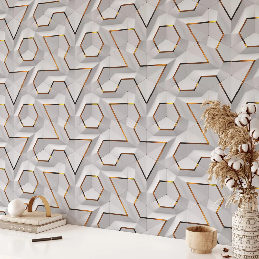 Beyaz Geometrik Modüller Duvar Posteri, Modern Duvar Dekorasyonu için Özel Ölçü Duvar Kağıdı 3D Duvar Kağıtları 8