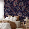 Navy Blue Floral Wallpaper - Traditional Design for a Sophisticated Aesthetic