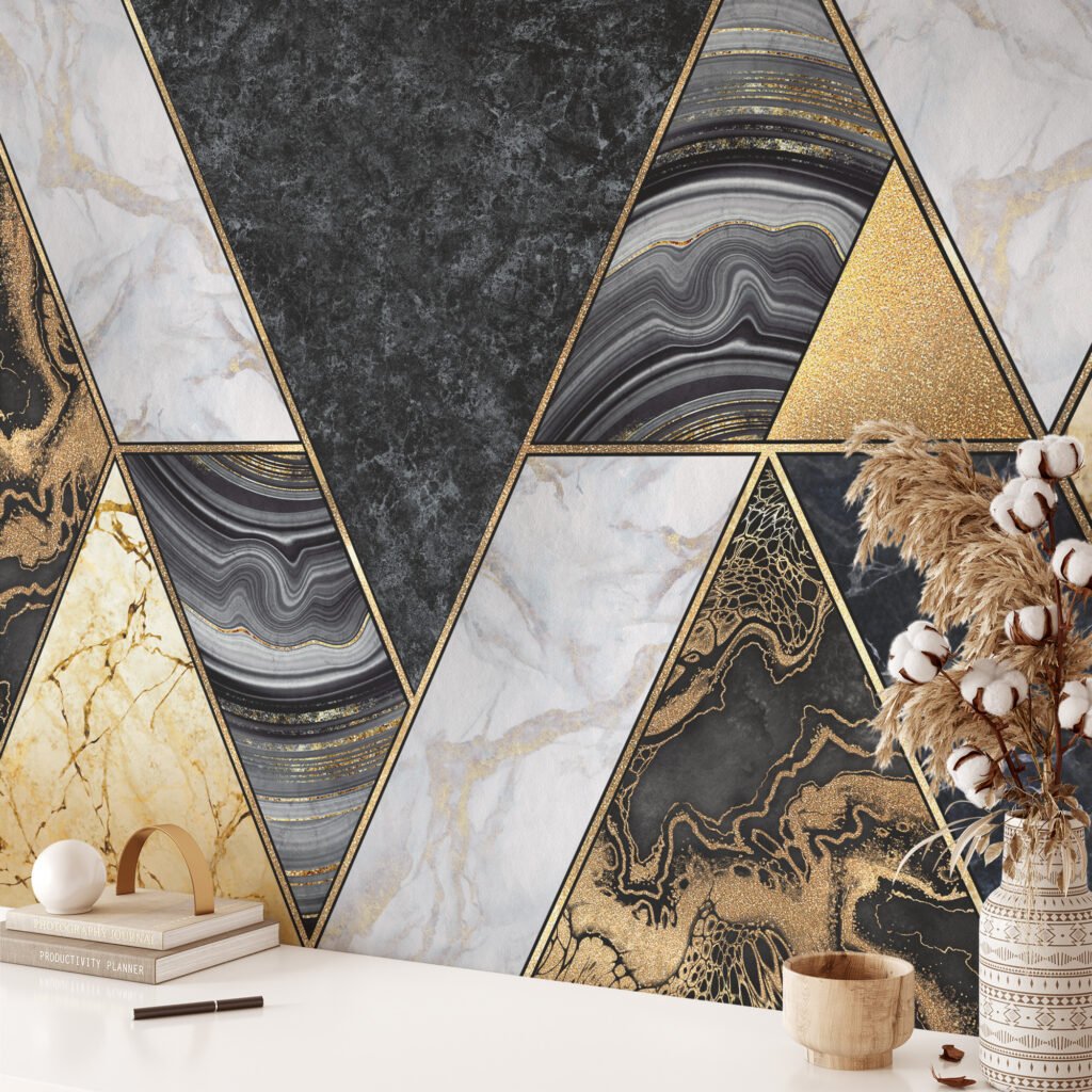 Modern Siyah Altın Mermer Desenli Duvar Kağıdı, Şık Ev ve Ofis Dekoru için 3D Duvar Posteri Mermer Duvar Kağıtları 3