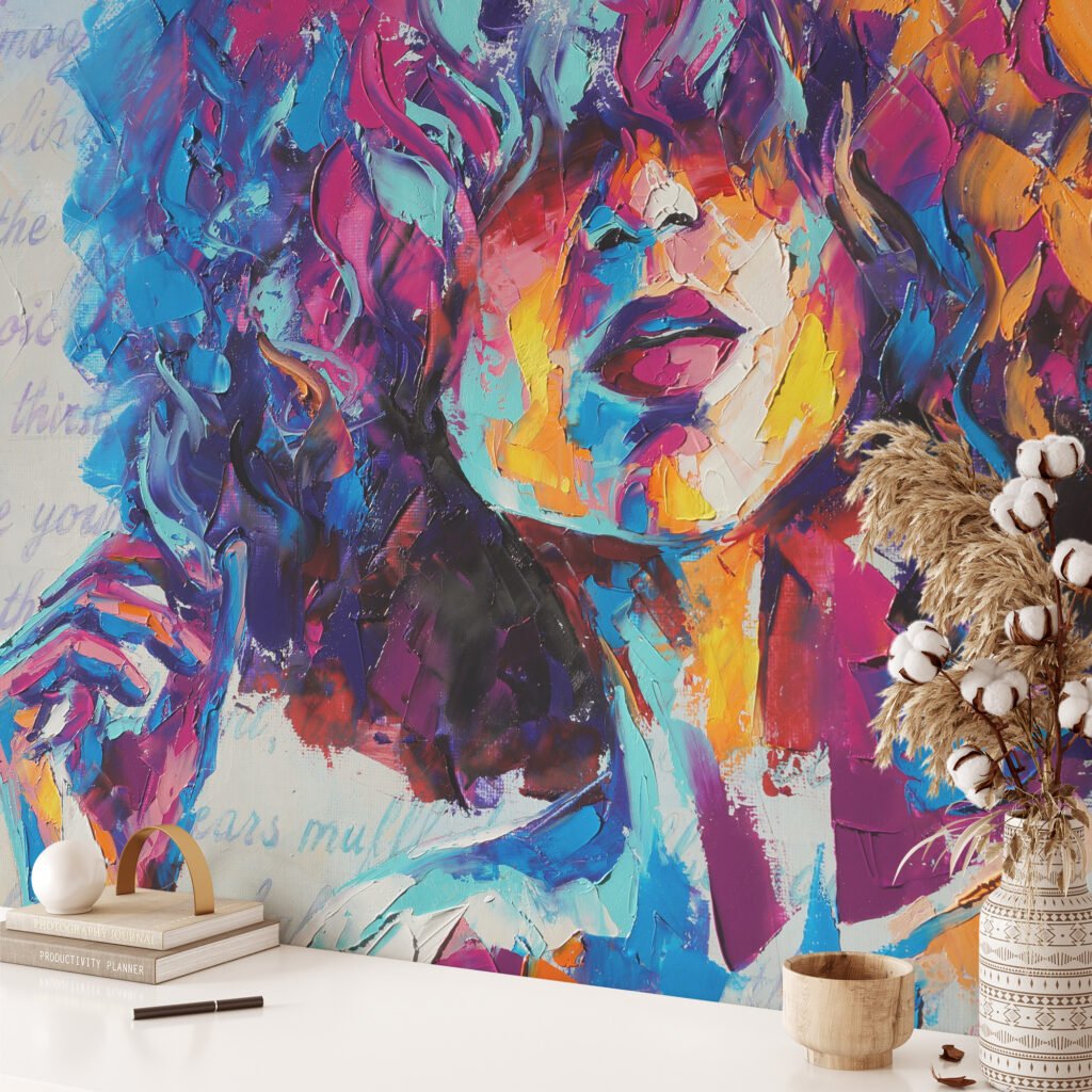 Renkli Pop Art Kız Resmi Duvar Kağıdı, Modern Soyut Sanat Duvar Posteri Soyut Duvar Kağıtları 3