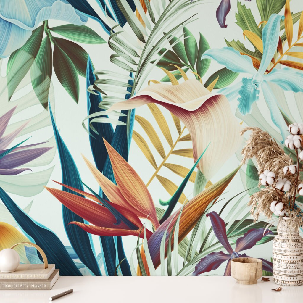 Büyük Tropikal Çiçek Desenli Duvar Kağıdı, Dinlendirici Bir Oda için Özel Ölçü Duvar Posteri Çiçekli Duvar Kağıtları 3
