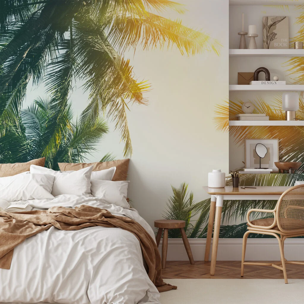 Tropikal Palmiye Ağaçları ve Parlak Güneş Duvar Kağıdı Manzara Duvar Kağıtları 9