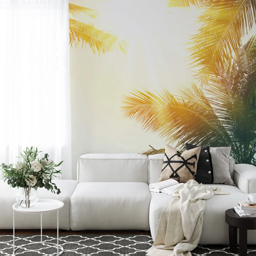 Tropikal Palmiye Ağaçları ve Parlak Güneş Duvar Kağıdı Manzara Duvar Kağıtları 4