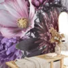Large Vibrant Aster Flowers Wallpaper, Colorful Floral Peel and Stick Wallpaper, Self Adhesive Mural for Living Room or Bedroom