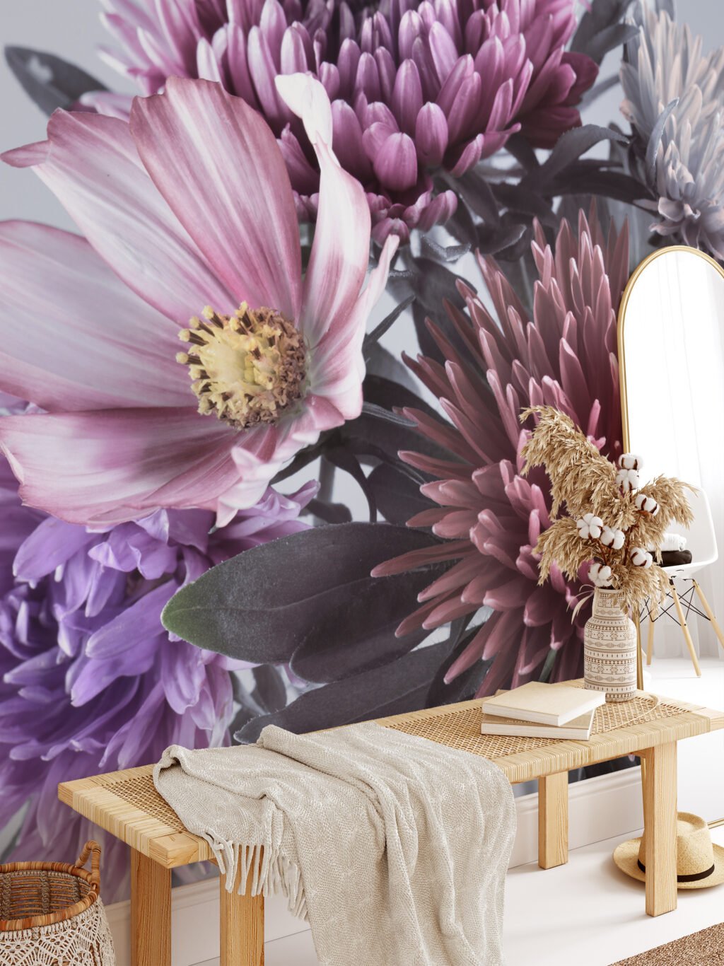 Canlı Büyük Aster Çiçekleri Desenli Duvar Kağıdı, Oturma Odası veya Yatak Odası İçin Renkli ve Etkileyici Çiçekli Duvar Posteri Çiçekli Duvar Kağıtları 4