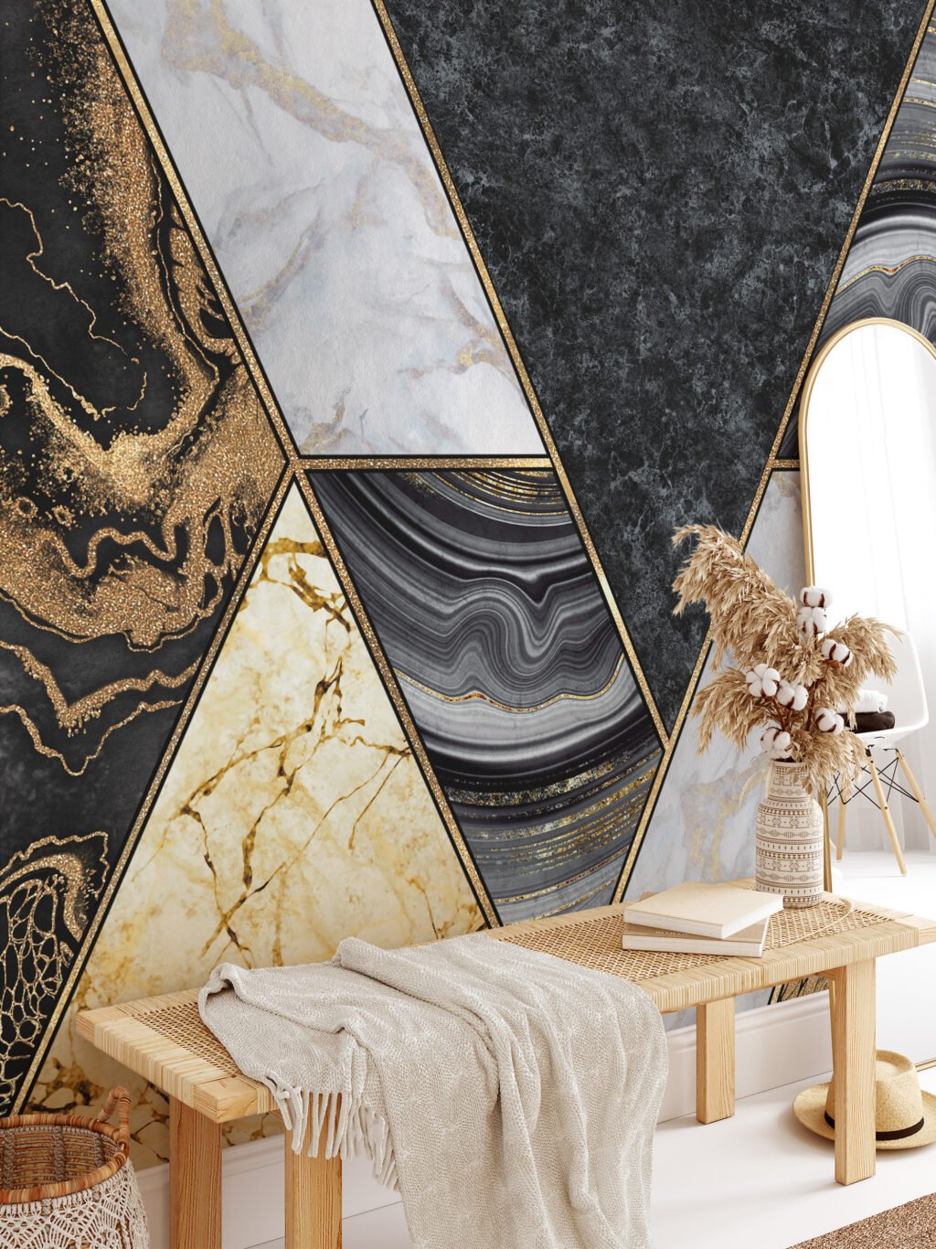 Modern Siyah Altın Mermer Desenli Duvar Kağıdı, Şık Ev ve Ofis Dekoru için 3D Duvar Posteri Mermer Duvar Kağıtları 4