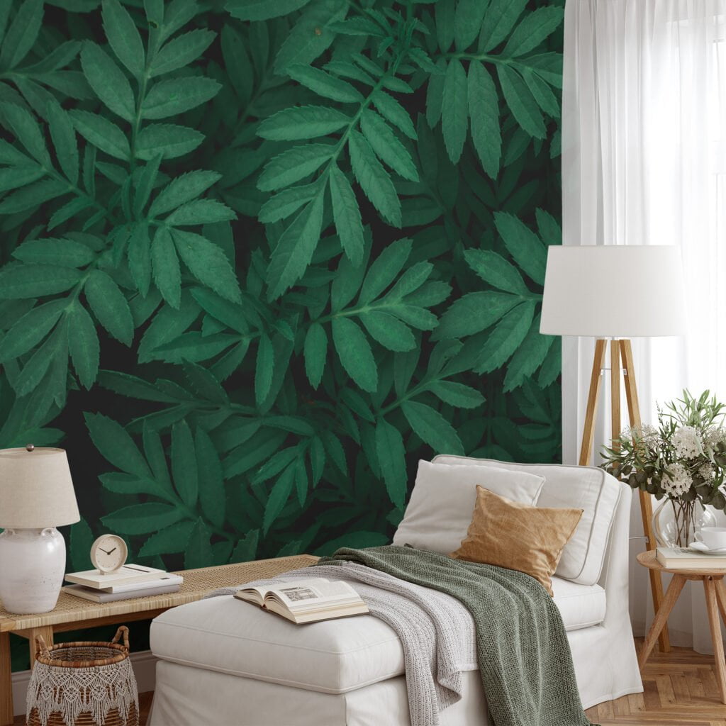 Yeşil Yaprak Desenli Duvar Kağıdı, Botanik 3D Duvar Kağıdı Yaprak Desenli Duvar Kağıtları 5
