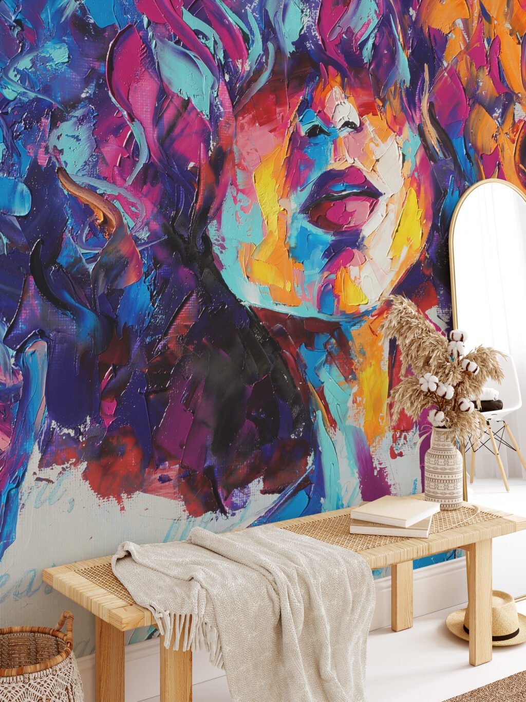 Renkli Pop Art Kız Resmi Duvar Kağıdı, Modern Soyut Sanat Duvar Posteri Soyut Duvar Kağıtları 4
