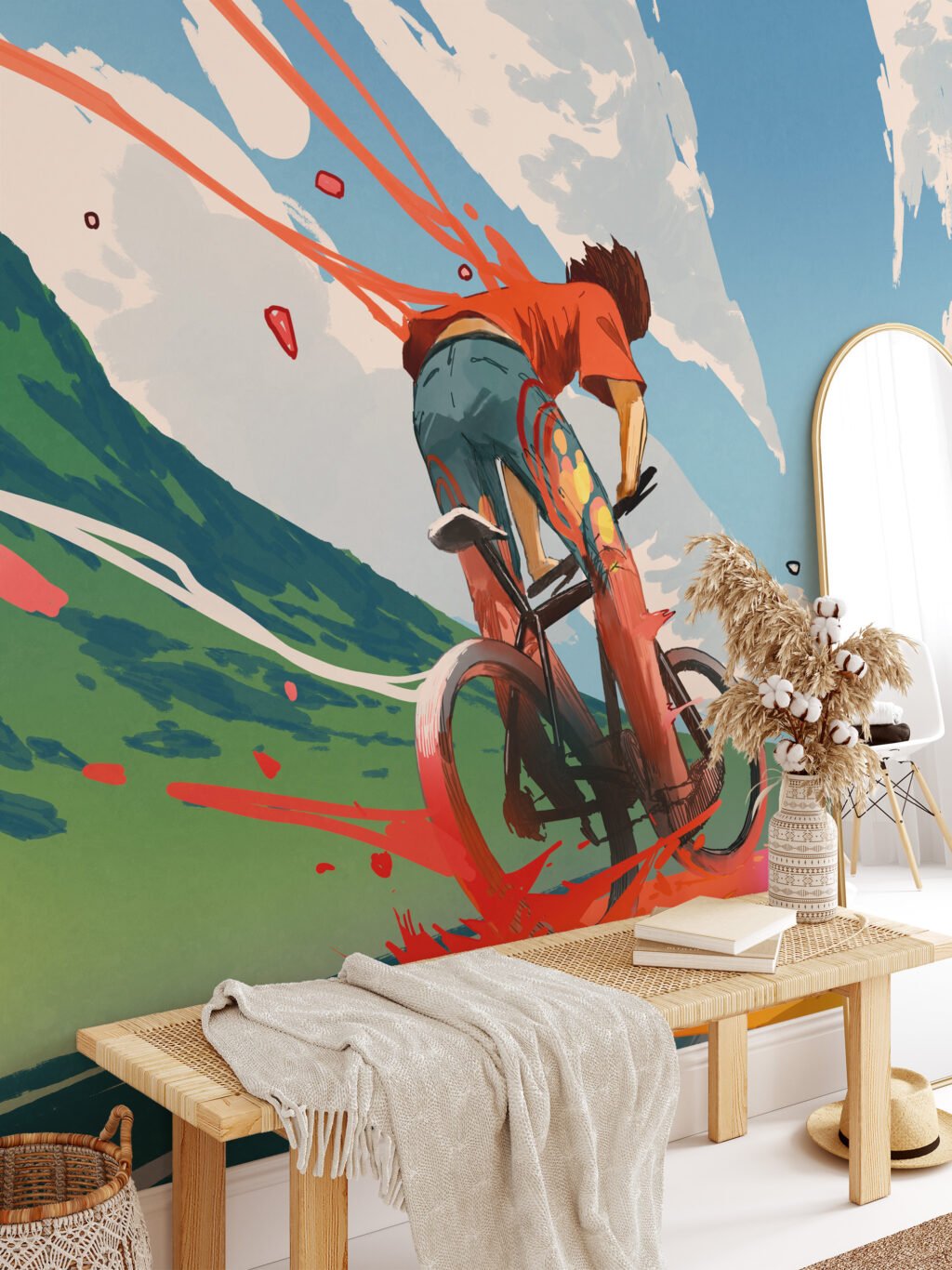 Renkli Çocuk Bisikletli Karikatür Duvar Kağıdı, Çocuk Odası için Eğlenceli Duvar Posteri, 3D Duvar Kağıdı Soyut Duvar Kağıtları 5