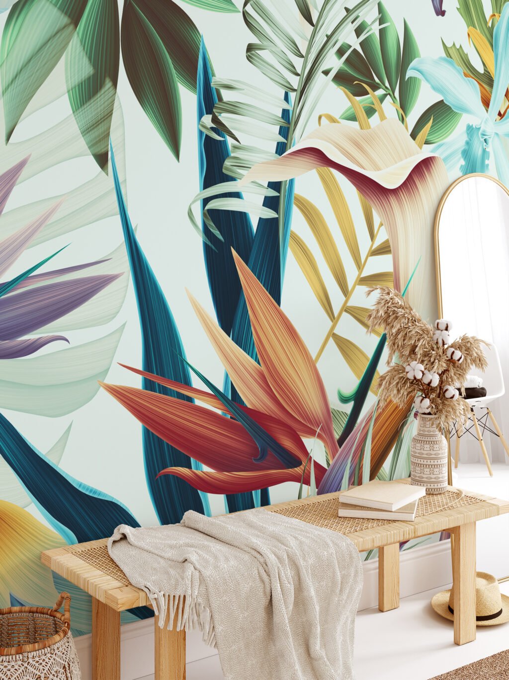 Büyük Tropikal Çiçek Desenli Duvar Kağıdı, Dinlendirici Bir Oda için Özel Ölçü Duvar Posteri Çiçekli Duvar Kağıtları 4