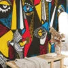 Colorful Surreal Faces Painting Wallpaper, Unique and Eye-catching Self Adhesive Wall Art, Peel and Stick Removable Wall Mural