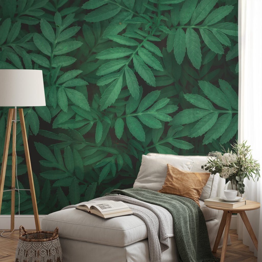 Yeşil Yaprak Desenli Duvar Kağıdı, Botanik 3D Duvar Kağıdı Yaprak Desenli Duvar Kağıtları 6