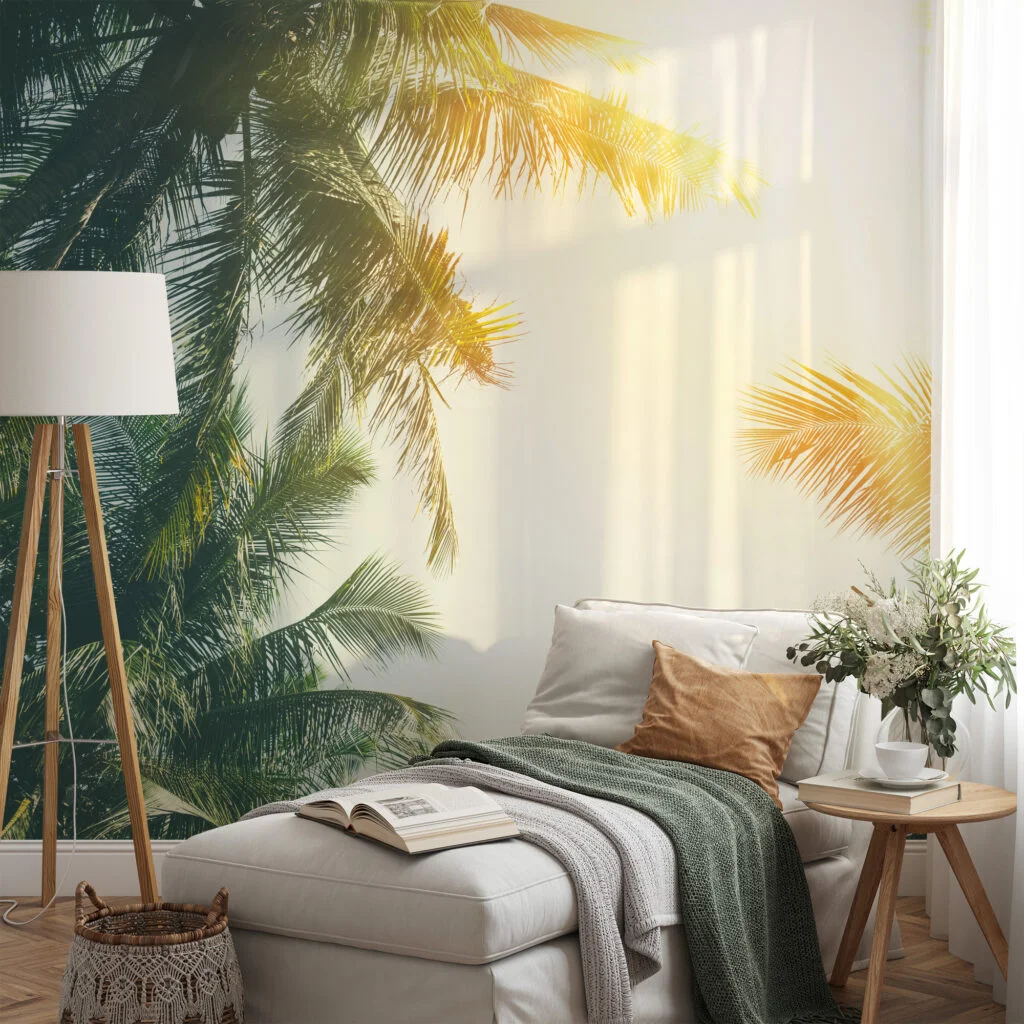 Tropikal Palmiye Ağaçları ve Parlak Güneş Duvar Kağıdı Manzara Duvar Kağıtları 5