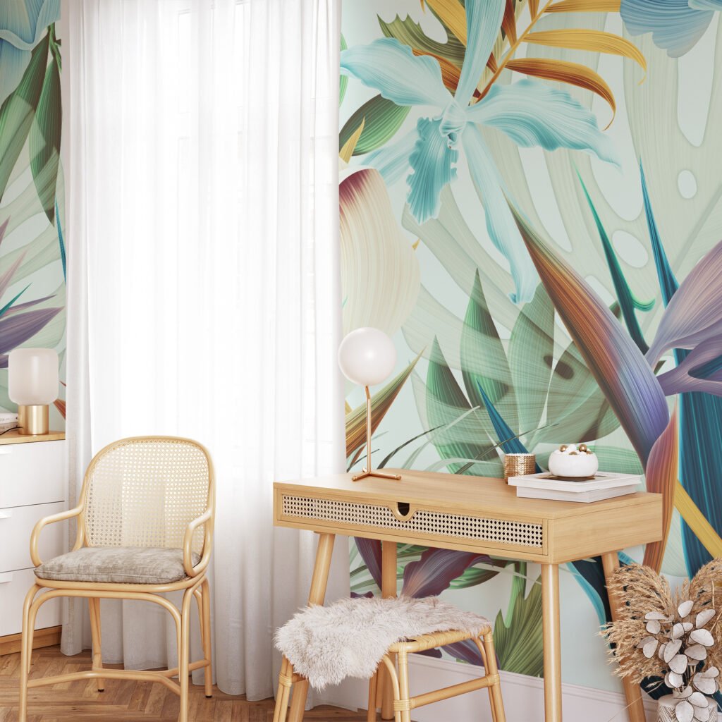 Büyük Tropikal Çiçek Desenli Duvar Kağıdı, Dinlendirici Bir Oda için Özel Ölçü Duvar Posteri Çiçekli Duvar Kağıtları 5