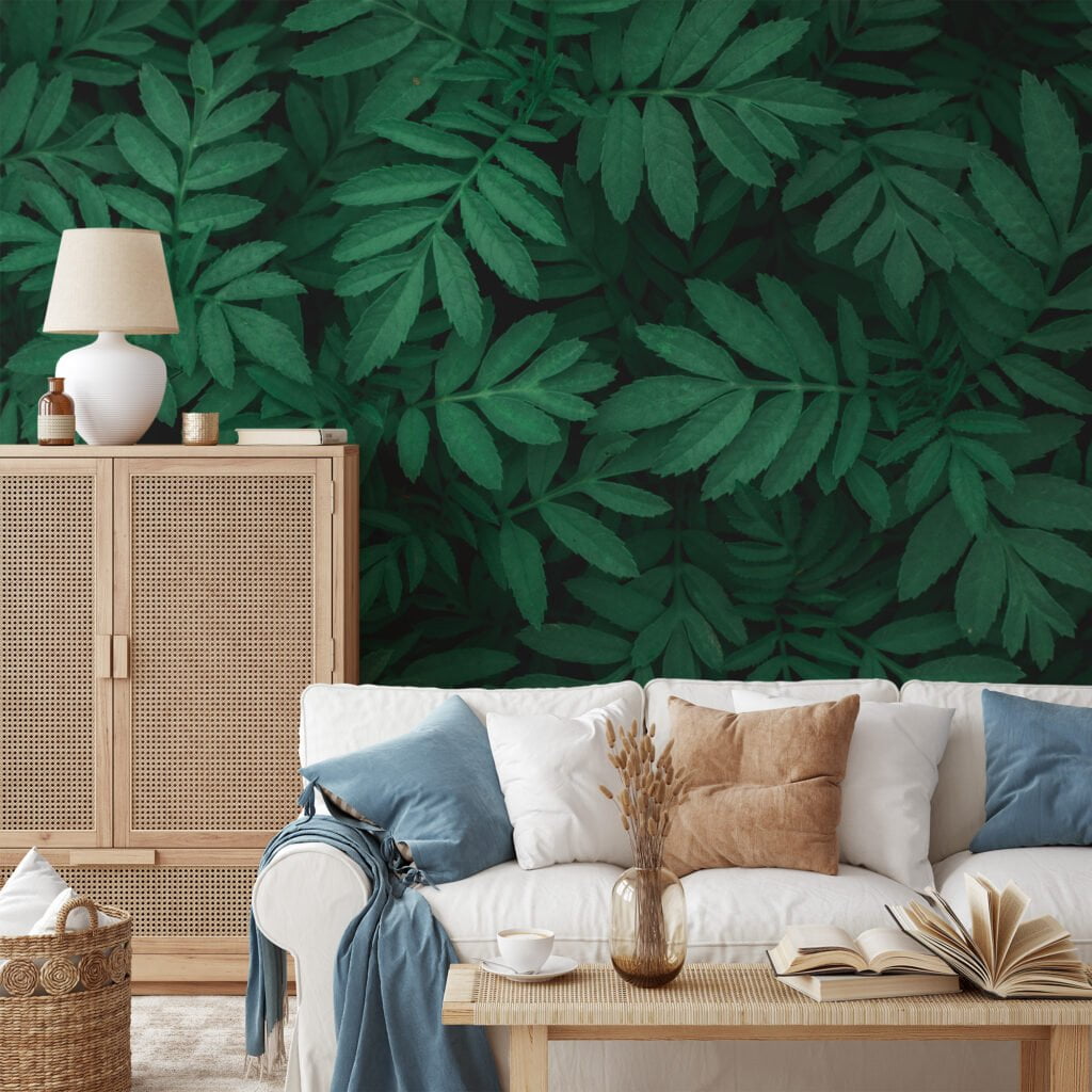 Yeşil Yaprak Desenli Duvar Kağıdı, Botanik 3D Duvar Kağıdı Yaprak Desenli Duvar Kağıtları 2