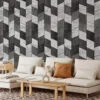 Customizable Geometric Wooden Panel Pattern Wall Mural with Self-Adhesive Peel and Stick Options, Removable Properties for Modern Wallpaper in Living Rooms