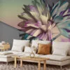 Sophisticated Abstract Flower Wallpaper on Grey Background, Modern Self Adhesive Wall Mural for Bedrooms