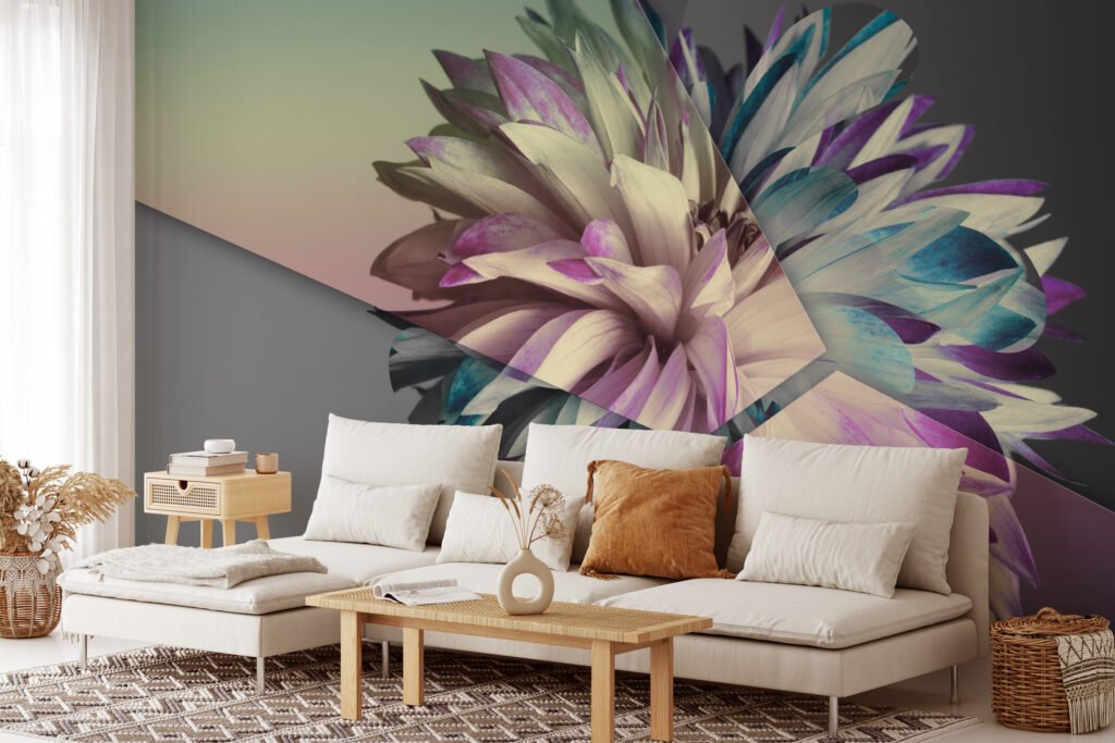 Soyut Çiçek Desenli Gri Arka Planlı Duvar Kağıdı, Modern Yatak Odaları için Duvar Posteri Çiçekli Duvar Kağıtları 5