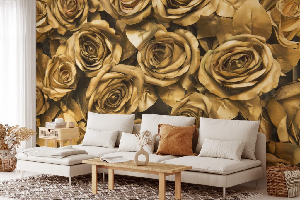 Büyük Altın Gül Desenli Duvar Kağıdı, Zarif ve Lüks Duvar Dekoru için 3D Duvar Posteri Çiçekli Duvar Kağıtları 9