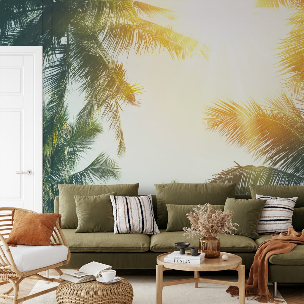 Tropikal Palmiye Ağaçları ve Parlak Güneş Duvar Kağıdı Manzara Duvar Kağıtları 6