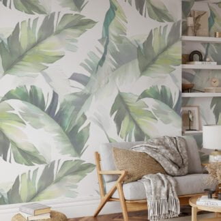 Sulu Boya Renkli Yapraklar, Beyaz Zeminli Duvar Kağıdı, Modern ve Rahatlatıcı 3D Duvar Kağıdı Yaprak Desenli Duvar Kağıtları