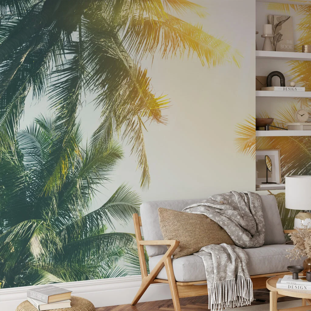 Tropikal Palmiye Ağaçları ve Parlak Güneş Duvar Kağıdı Manzara Duvar Kağıtları 7