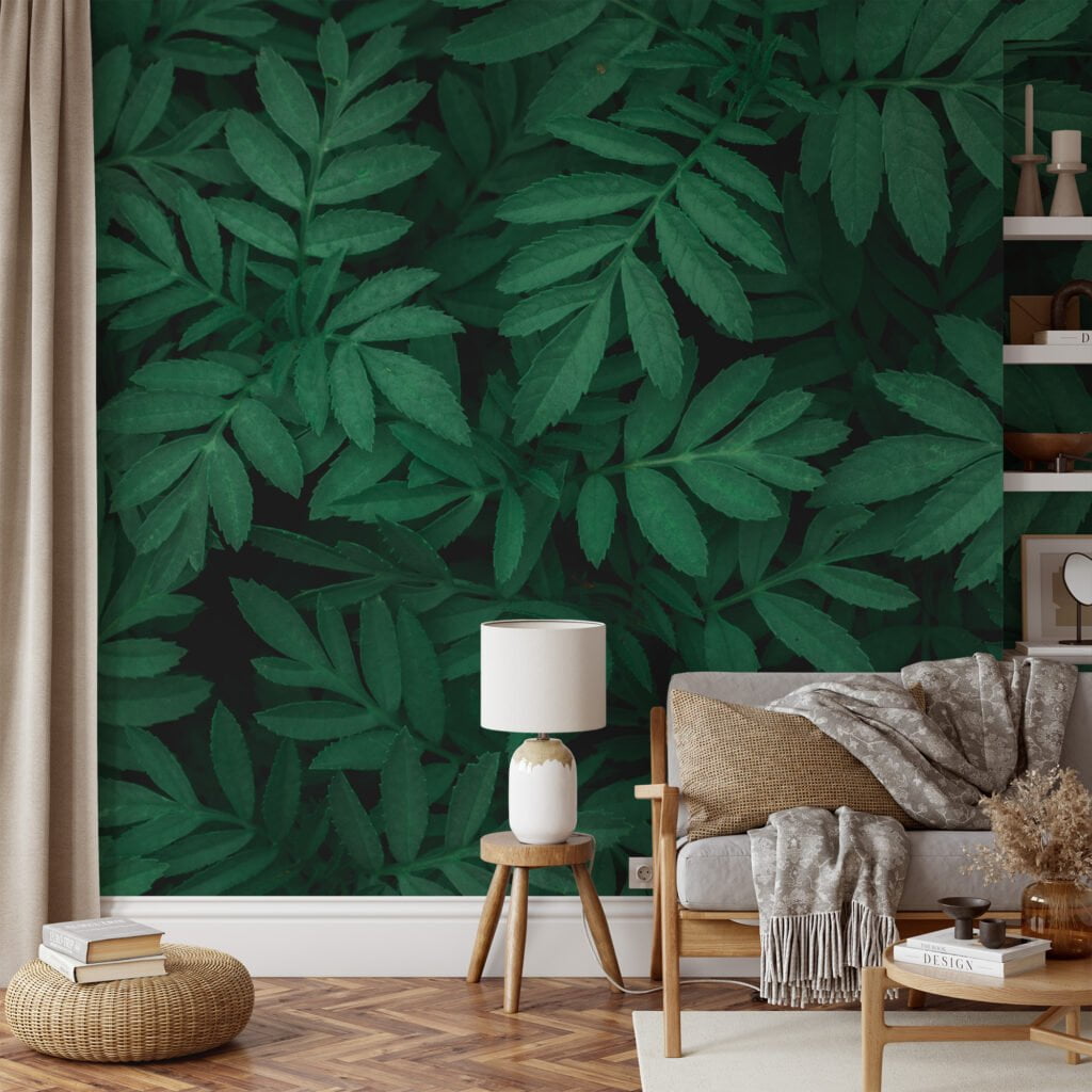 Yeşil Yaprak Desenli Duvar Kağıdı, Botanik 3D Duvar Kağıdı Yaprak Desenli Duvar Kağıtları 8