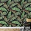 Lush Oasis with Large Tropical Green Banana Leaves Pattern - Self-Adhesive Peel and Stick Green and Brown Leaf Wallpaper Inspired by Nature