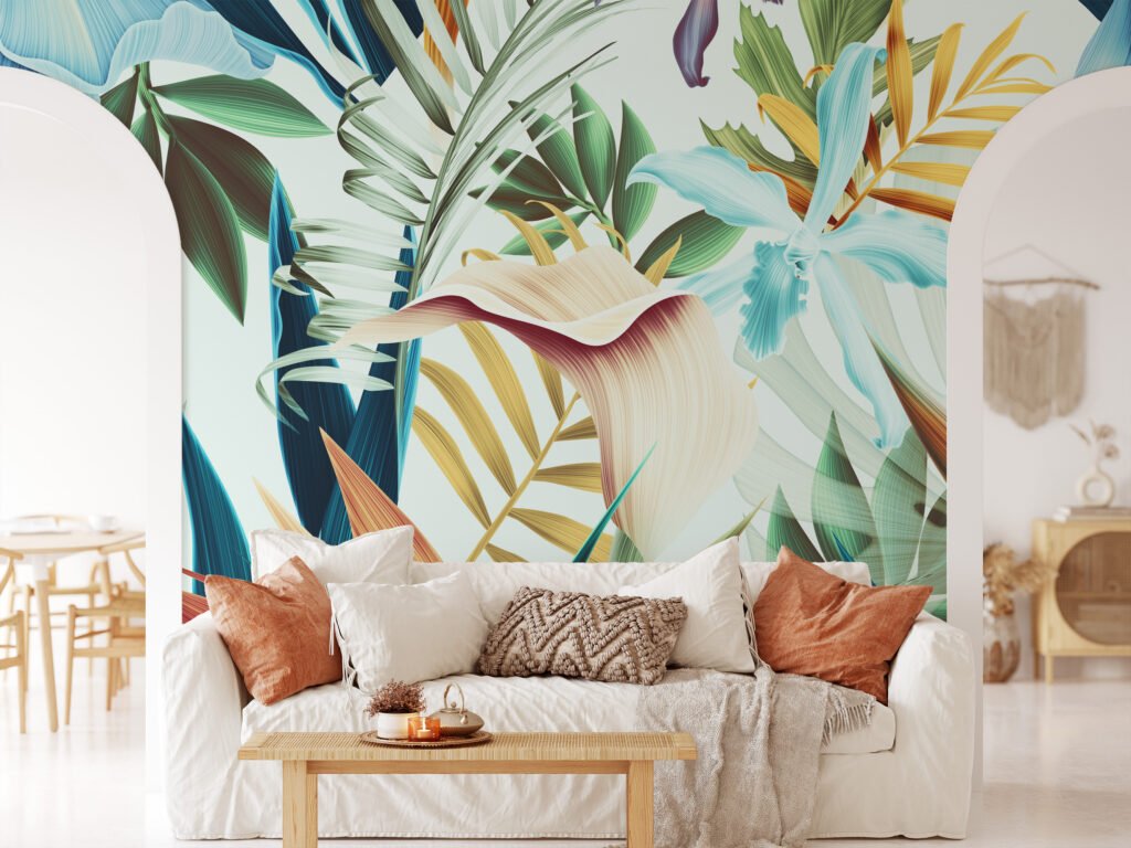 Büyük Tropikal Çiçek Desenli Duvar Kağıdı, Dinlendirici Bir Oda için Özel Ölçü Duvar Posteri Çiçekli Duvar Kağıtları 7