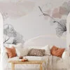 Exquisite Minimalist Grey and Nude Wallpaper with Delicate Floral Line Art for a Timeless Appeal