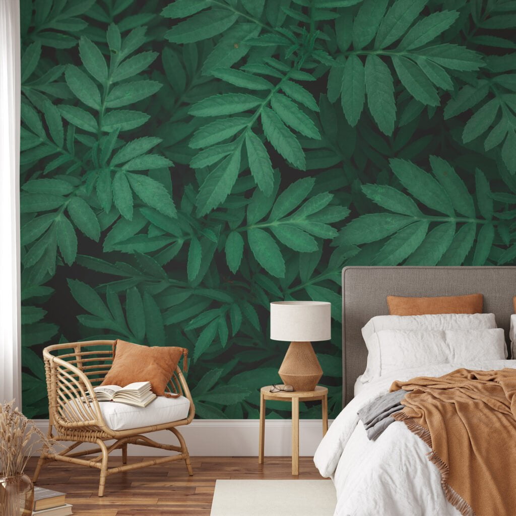 Yeşil Yaprak Desenli Duvar Kağıdı, Botanik 3D Duvar Kağıdı Yaprak Desenli Duvar Kağıtları 9