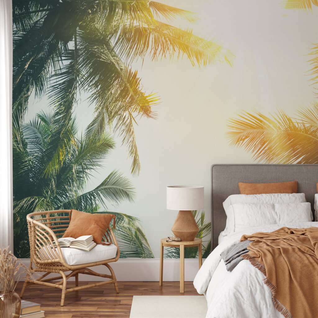 Tropikal Palmiye Ağaçları ve Parlak Güneş Duvar Kağıdı Manzara Duvar Kağıtları 8