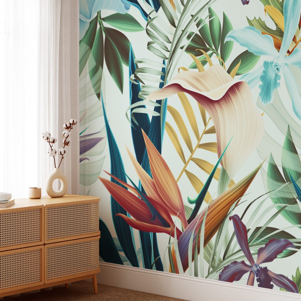 Büyük Tropikal Çiçek Desenli Duvar Kağıdı, Dinlendirici Bir Oda için Özel Ölçü Duvar Posteri Çiçekli Duvar Kağıtları 2