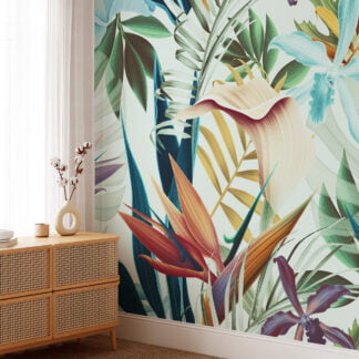 Büyük Tropikal Çiçek Desenli Duvar Kağıdı, Dinlendirici Bir Oda için Özel Ölçü Duvar Posteri Çiçekli Duvar Kağıtları