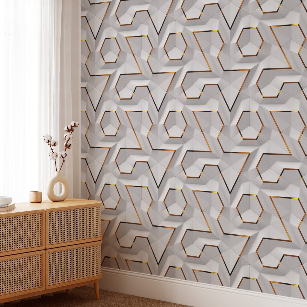 Beyaz Geometrik Modüller Duvar Posteri, Modern Duvar Dekorasyonu için Özel Ölçü Duvar Kağıdı 3D Duvar Kağıtları 5