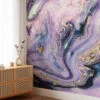 Grunge Purple and Gold Ink Wallpaper - Distressed Liquid Wall Covering with Black Background