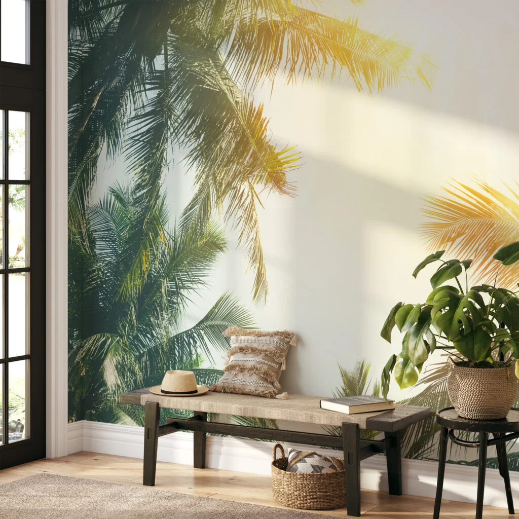 Tropikal Palmiye Ağaçları ve Parlak Güneş Duvar Kağıdı Manzara Duvar Kağıtları 2