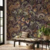 Earthy Traditional Floral Pattern with Dark Background Peel and Stick Wallpaper for a Cozy Home