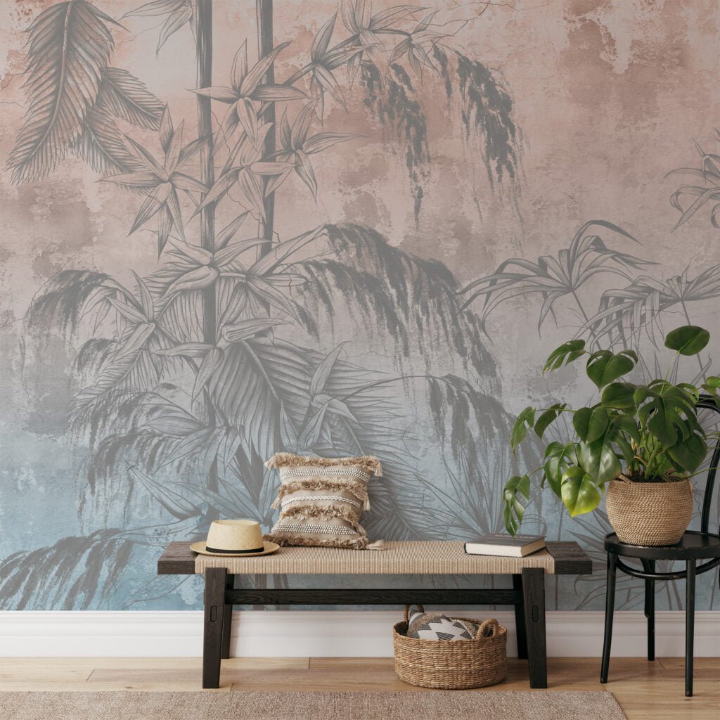 Vintage Tropikal Vaha, Ağaç ve Yapraklar, Doğayı İçeri Taşıyan 3D Duvar Posteri Yaprak Desenli Duvar Kağıtları 6
