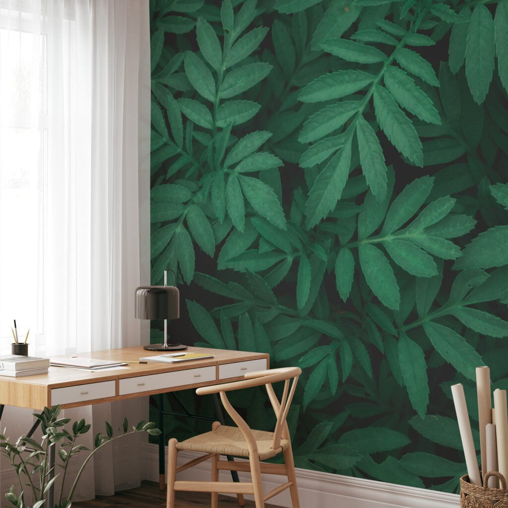 Yeşil Yaprak Desenli Duvar Kağıdı, Botanik 3D Duvar Kağıdı Yaprak Desenli Duvar Kağıtları 10