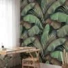 Lush Oasis with Large Tropical Green Banana Leaves Pattern - Self-Adhesive Peel and Stick Green and Brown Leaf Wallpaper Inspired by Nature