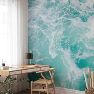 Refreshing Aqua Ocean with Sea Foam Wallpaper for a Calming and Tranquil Home Ambiance