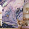 Grunge Purple and Gold Ink Wallpaper - Distressed Liquid Wall Covering with Black Background