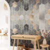 Geometric Black and Gold Hexagon Wallpaper - A Sophisticated Addition to Your Living Room, Bedroom, Bathroom, and Office Walls