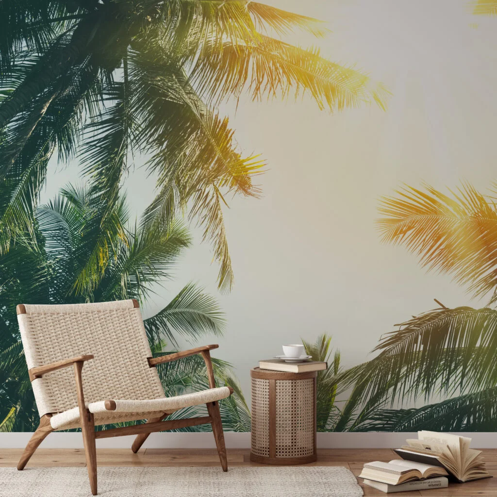Tropikal Palmiye Ağaçları ve Parlak Güneş Duvar Kağıdı Manzara Duvar Kağıtları 10