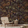 Earthy Traditional Floral Pattern with Dark Background Peel and Stick Wallpaper for a Cozy Home