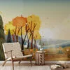 Whimsical Cartoon Style Forest Illustration Wallpaper for a Playful and Vibrant Home Decor during Fall Season