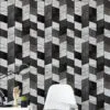 Customizable Geometric Wooden Panel Pattern Wall Mural with Self-Adhesive Peel and Stick Options, Removable Properties for Modern Wallpaper in Living Rooms
